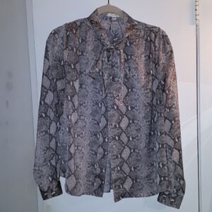 Snake Print Pussybow Tie Blouse